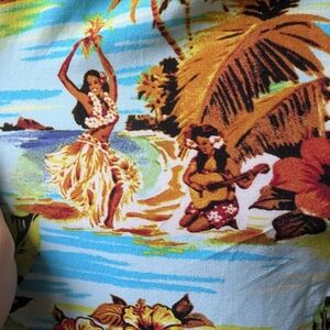 George XL Hula Dancers And Ukulele Floral Rayon Button Down Shirt